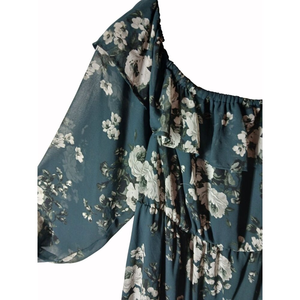 Torrid Womens Floral Off Shoulder Green Ruffled Chiffon Mini Dress Size 3 3X - Picture 5 of 11